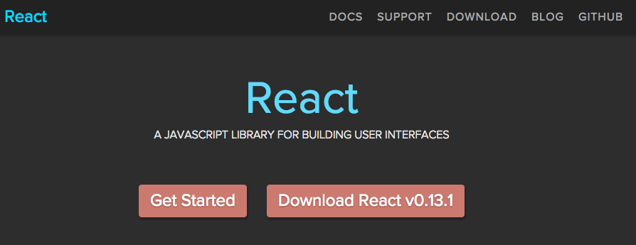 Screenshot of React javaascript framework homepage